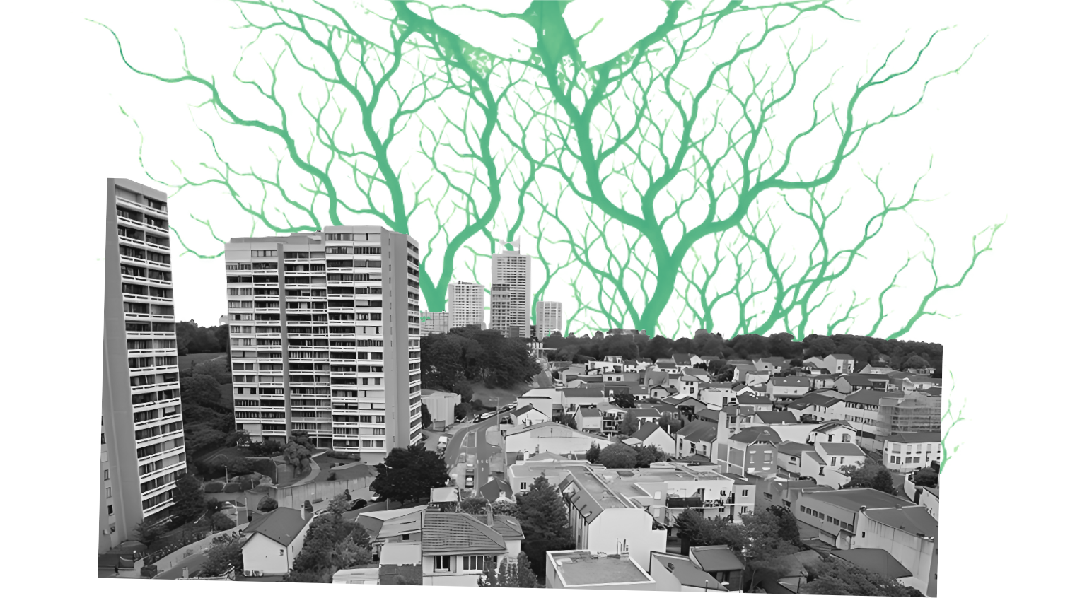 Paysage urbain et ramifications vertes, visuel des Assises du Communalisme
